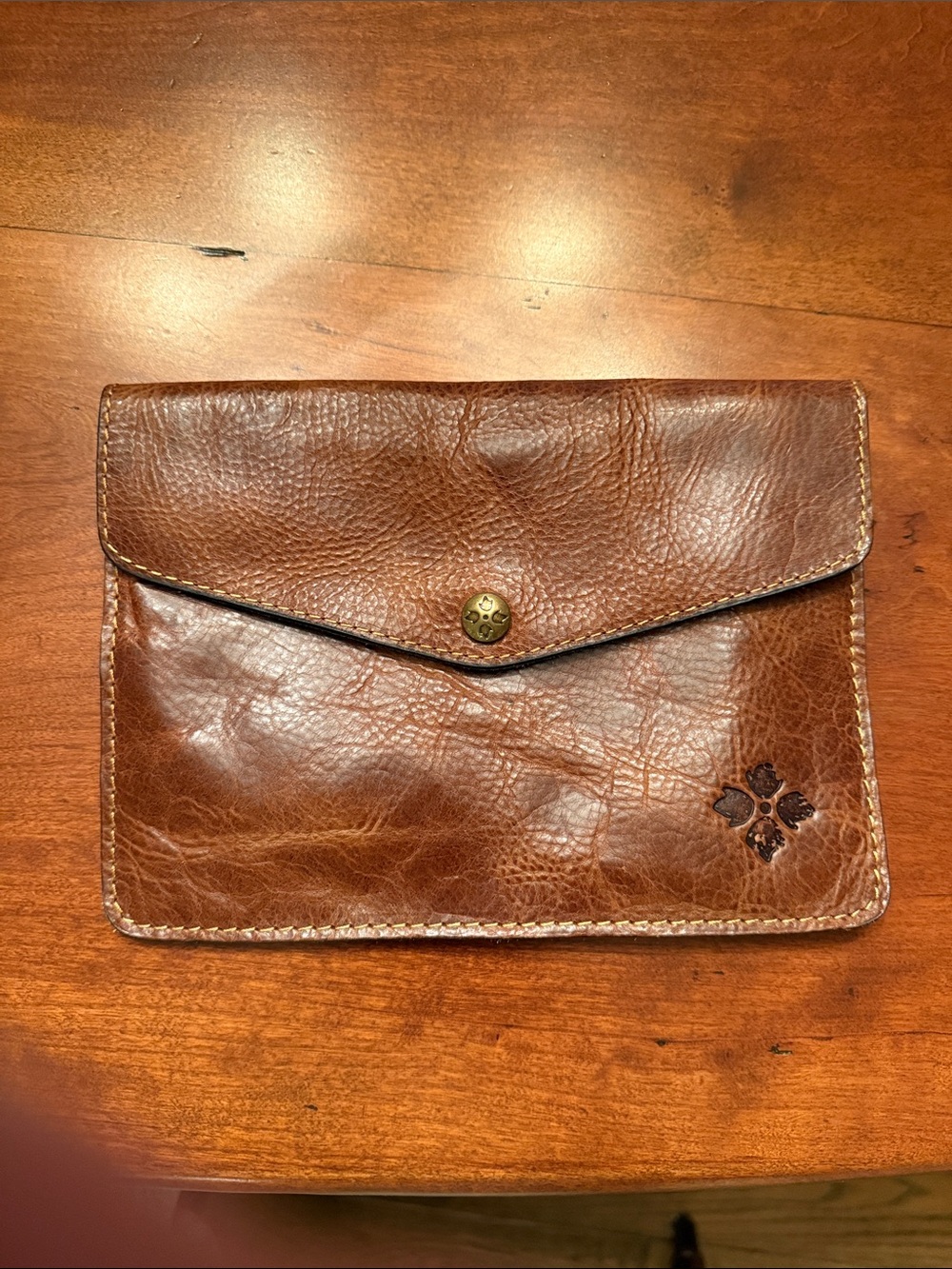 Patricia Nash Cognac Brown Leather Envelope Clutch
